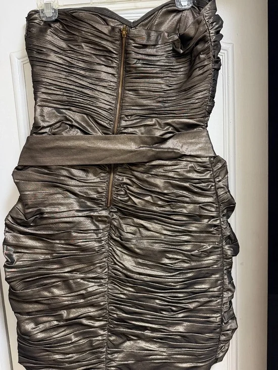 Calvin Klein Metallic Bronze Strapless Ruched Cocktail Dress - Picture 3 of 3